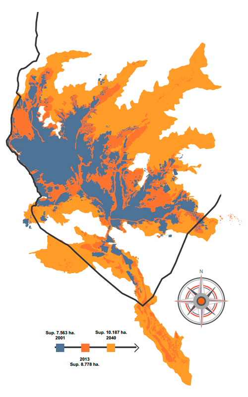 Crecimiento de la Mancha Urbana de la ciudad de La Paz, 2001 - 2040
